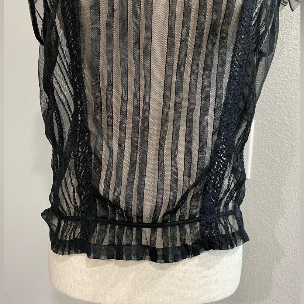Elegant Black Sheer Striped Women's Top - Picture 3 of 12